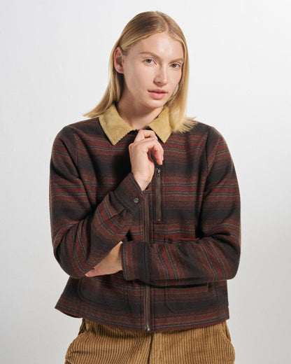 Bramble Overshirt - Dark Rust Stripe - Studio Model
