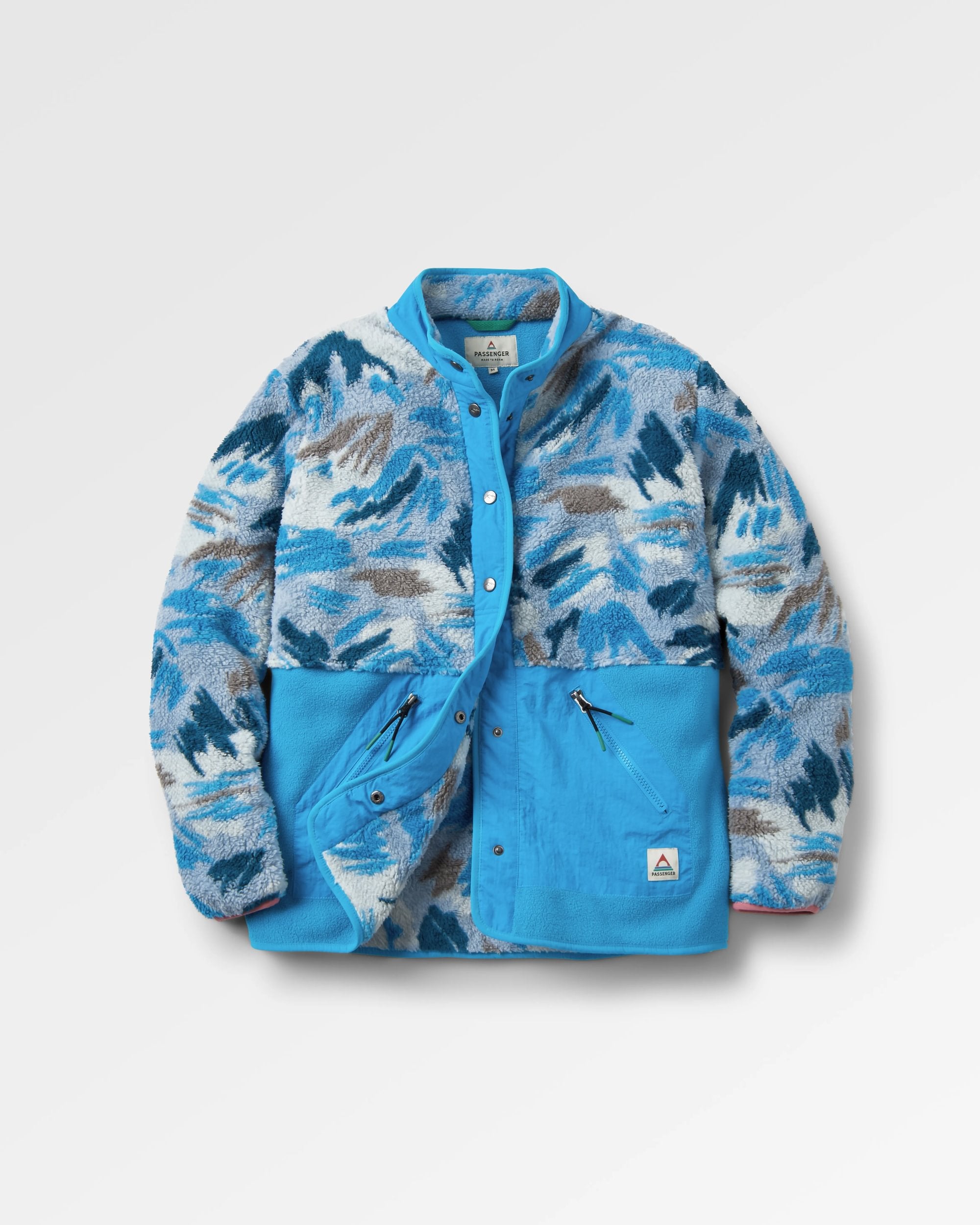 Navegado Recycled Soft-Touch Sherpa Fleece - Abstract Mountain Blue Fog - Flatlay