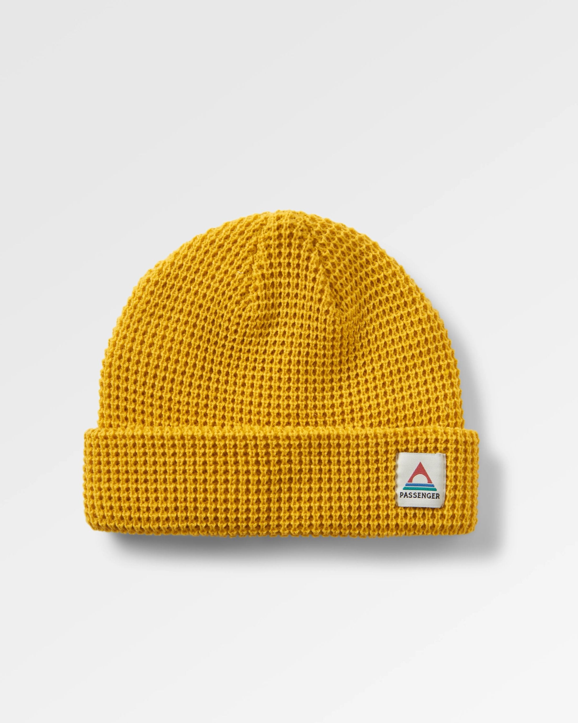 Moss Double Layer Recycled Waffle Beanie - Mustard Yellow - Flatlay