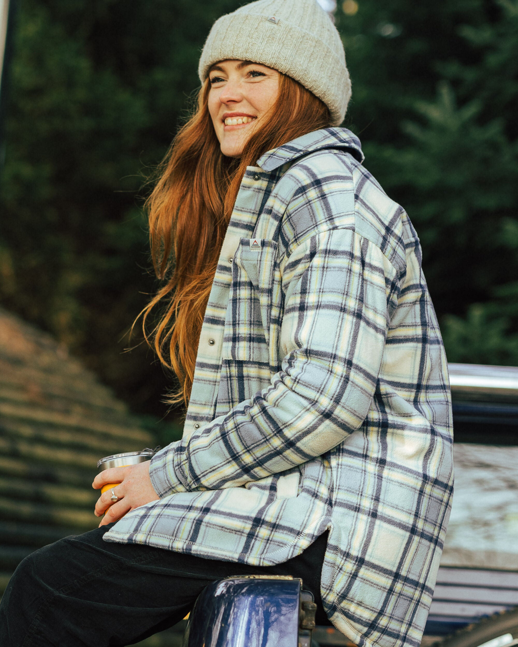Orion Recycled Sherpa-Lined Polar Fleece Shirt - Oatmeal/Arctic Check - Lifestyle