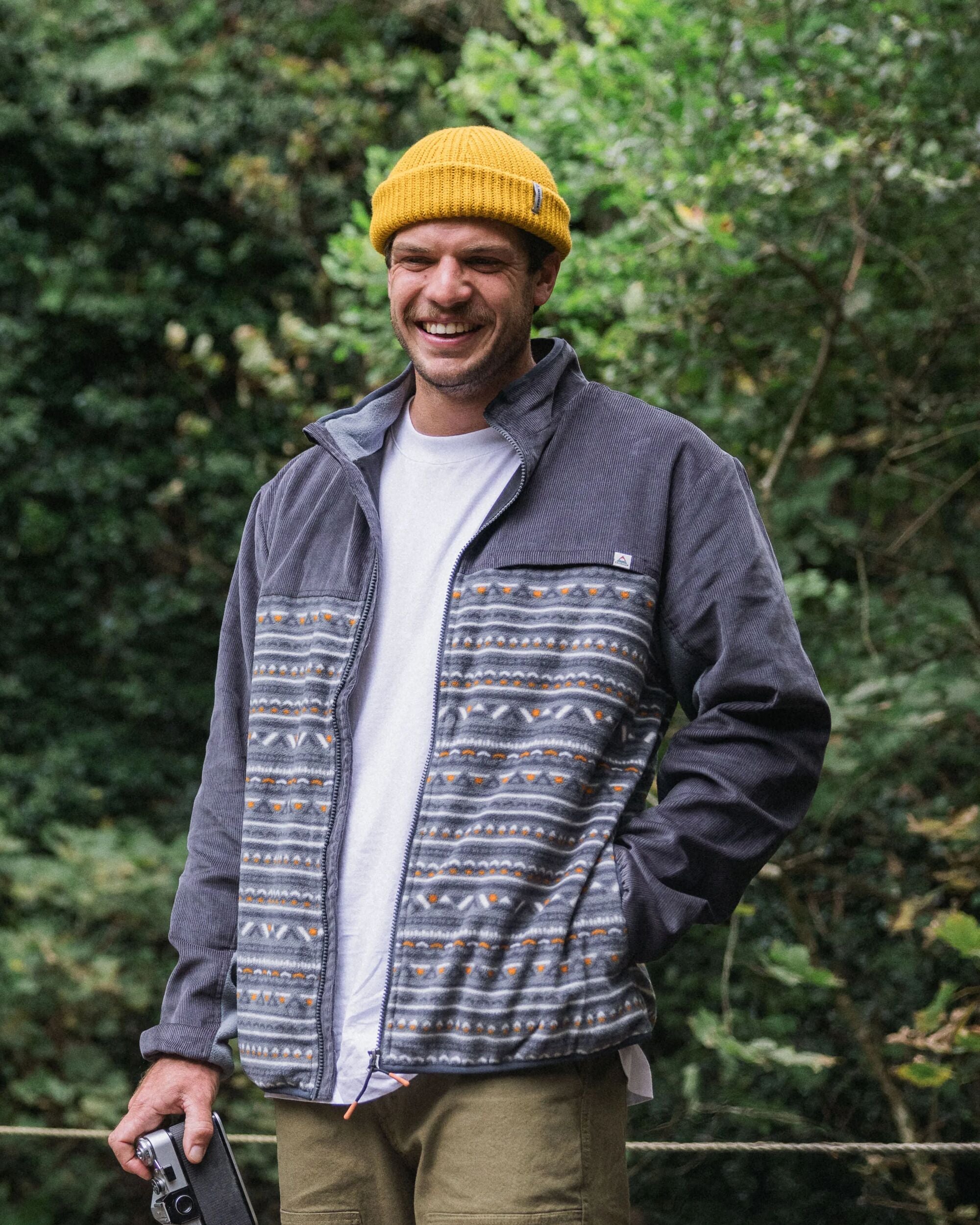 Somewhere Recycled Fleece - Geo Tracks Charcoal - Lifestyle