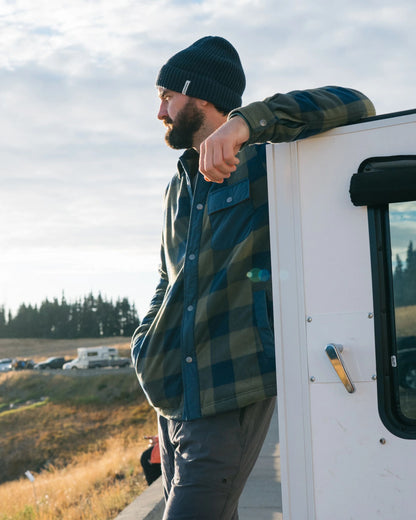 Firelight Sherpa Lined Overshirt - Dusty Olive/Dark Denim Check  - Lifestyle