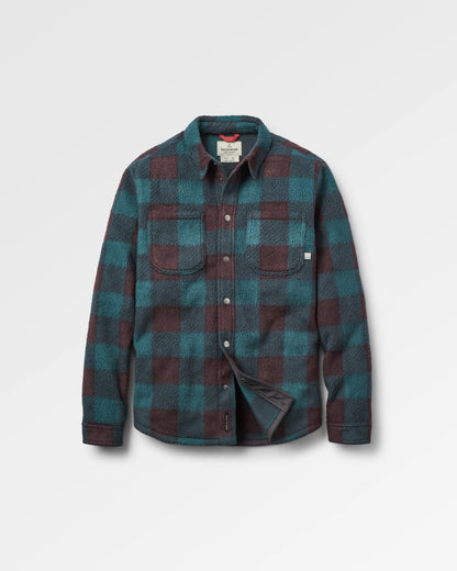 Backcountry Recycled Sherpa Fleece Shirt - Dark Fern/Espresso Check - Flatlay