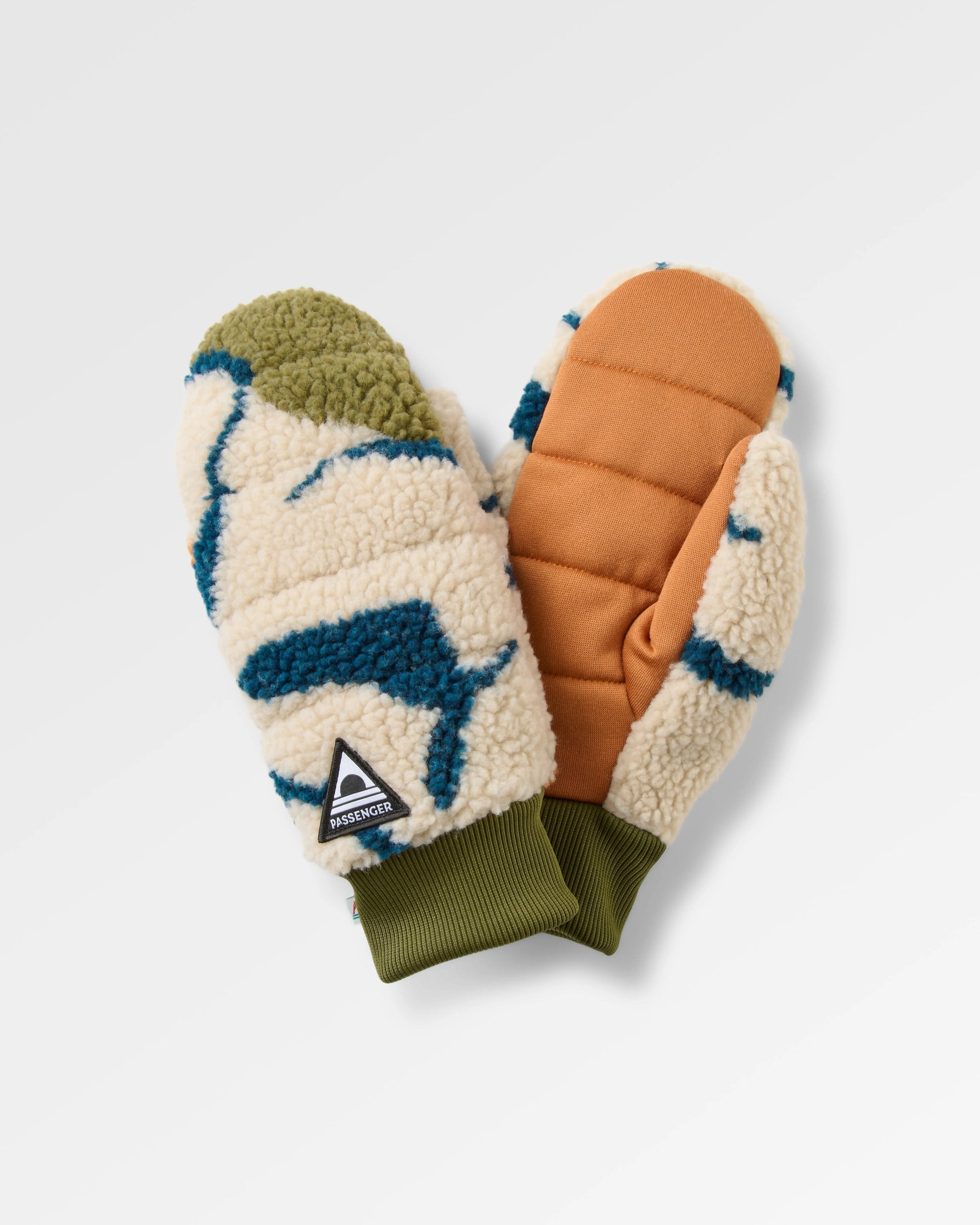 Avalanche Recycled Sherpa Mittens - Abstract Trails Pebble Grey - Flatlay