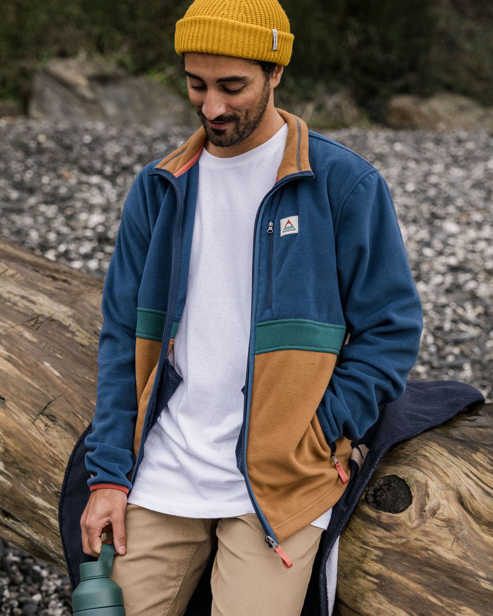 Ridge Full Zip Recycled Polar Fleece - Dark Denim/Toffee - Lifestyle