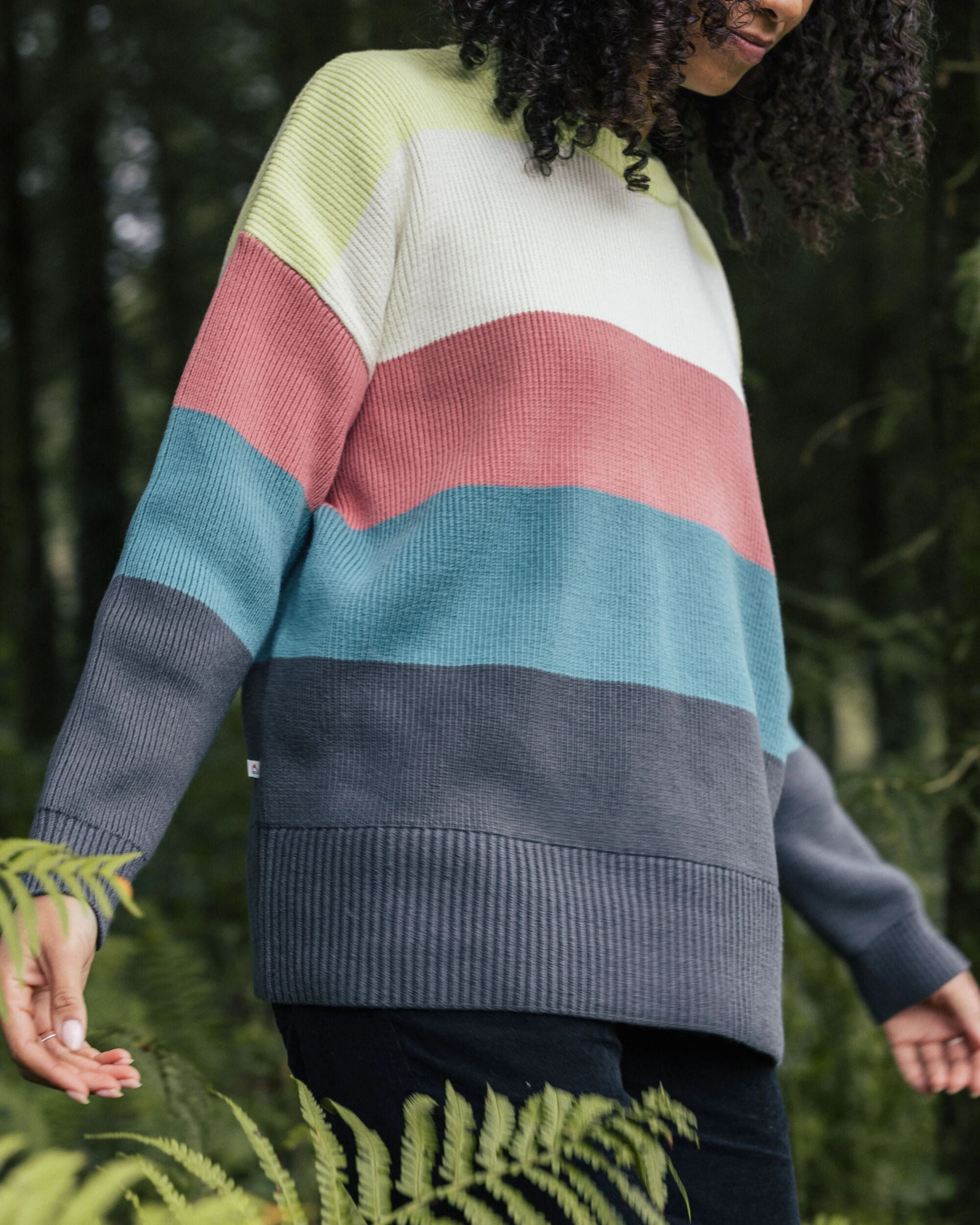 Moments Oversized Organic Knitted Jumper - Lime Multi Stripe - Lifestyle