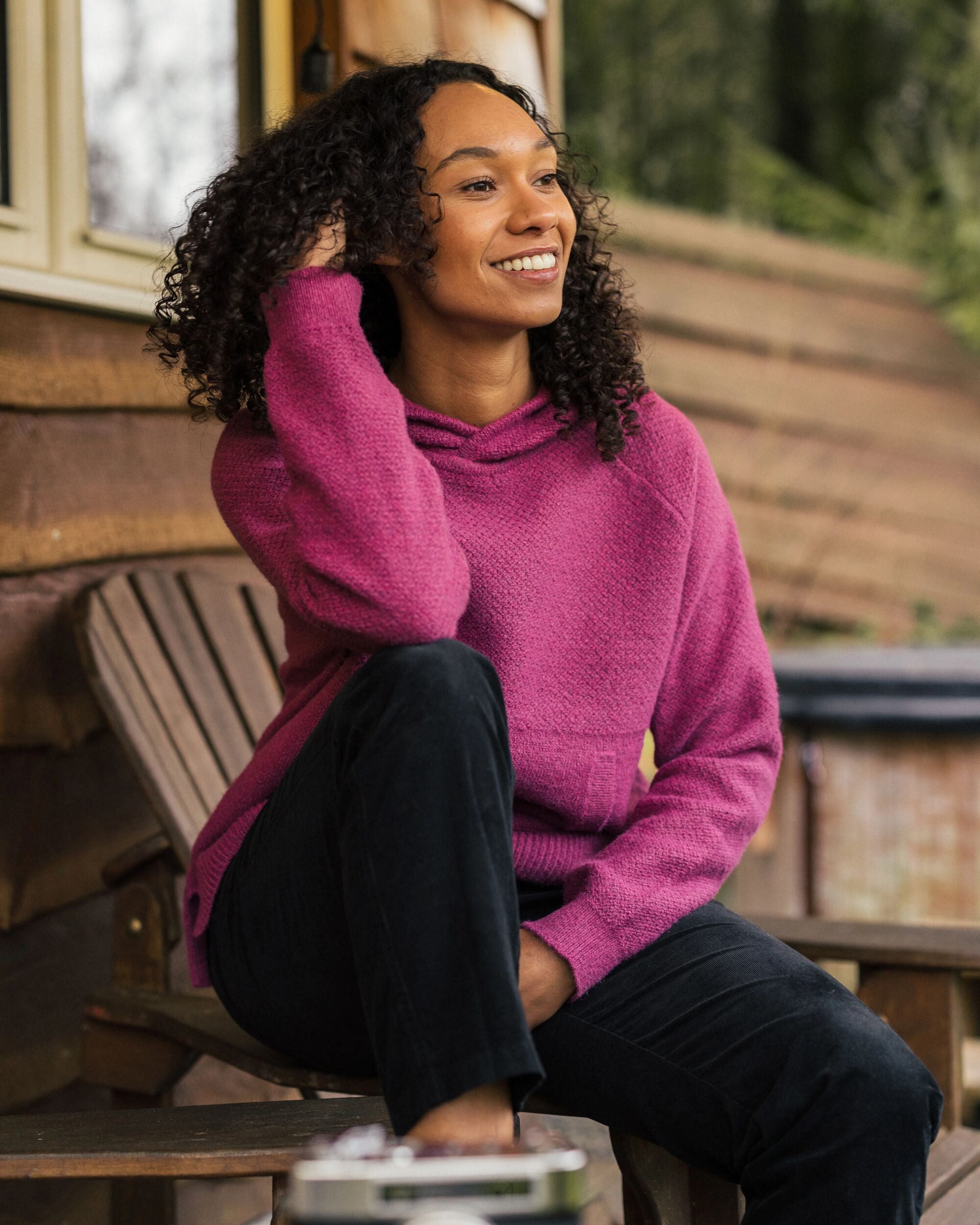 Cove Recycled Knitted Hoodie - Rhubarb - Lifestyle
