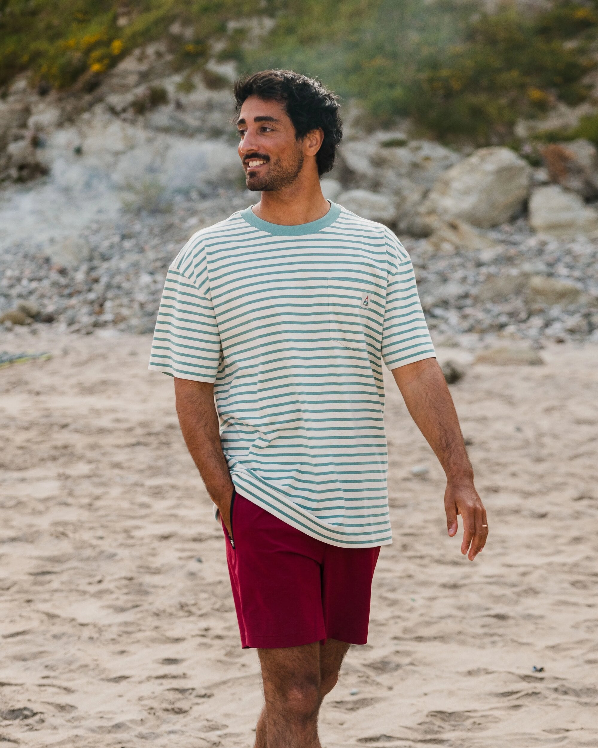 Zen Recycled Cotton Relaxed Fit T-Shirt - Deep Sea Stripe - Lifestyle