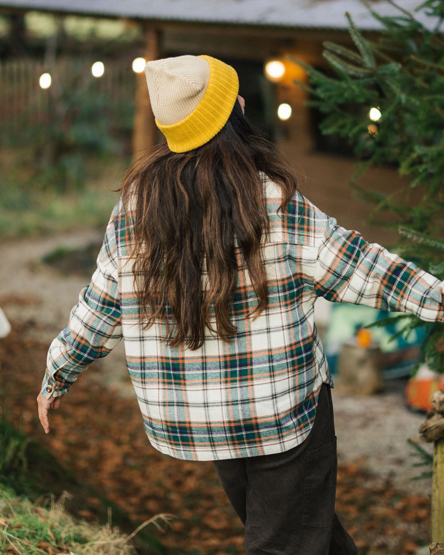 Rootsy Organic Cotton LS Shirt - Birch/Rain Forest Check