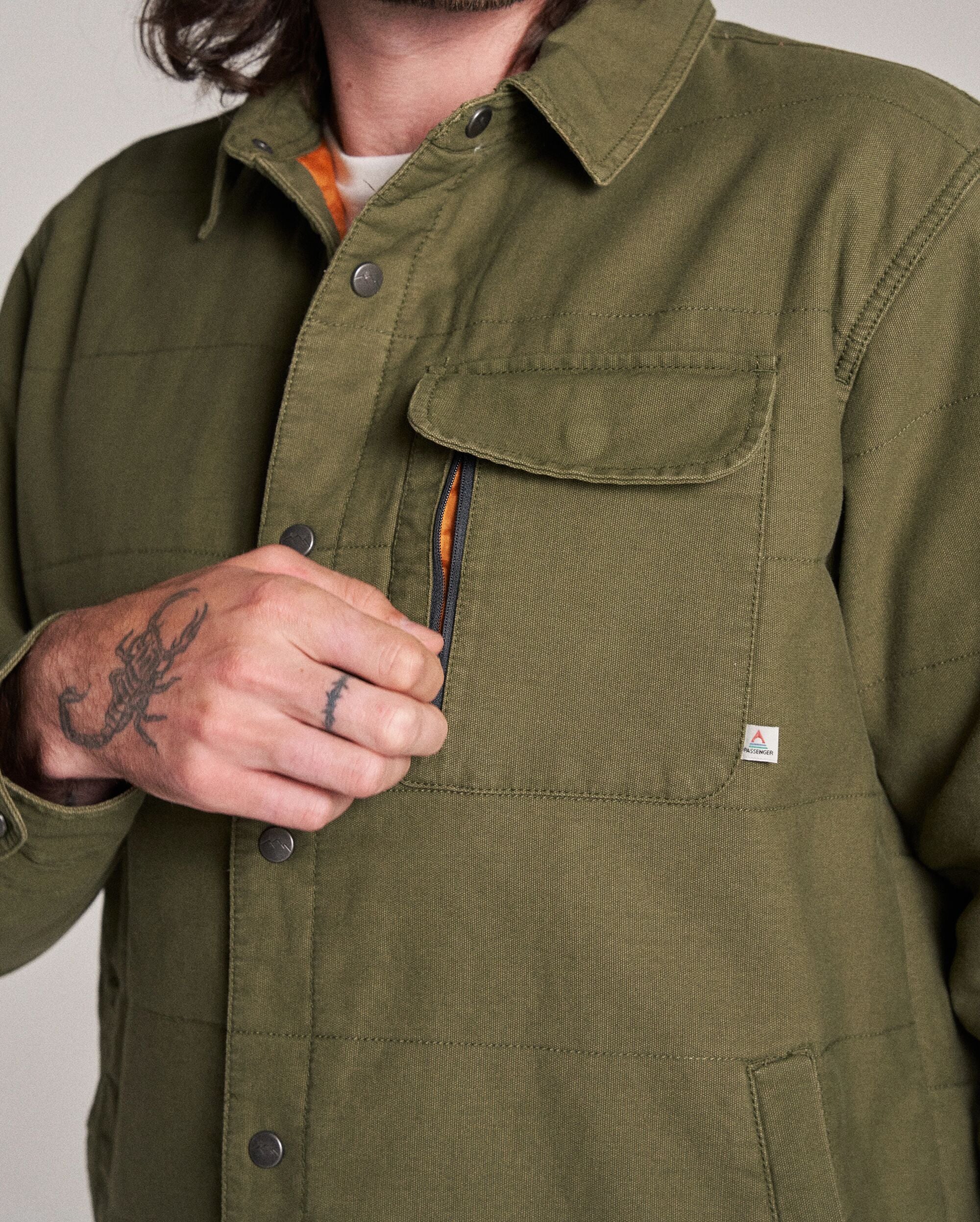 Taranaki Canvas Quilted Overshirt - Khaki - Studio Model