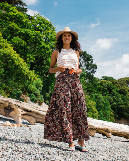 Fareway Recycled Cotton Maxi Skirt - Vintage Patchwork Black/Multi