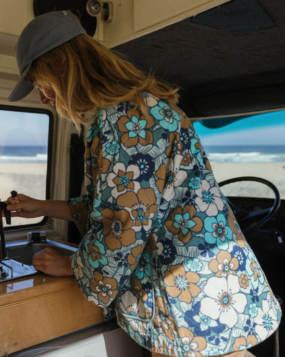 Mira Organic Cotton Quilted Overshirt - Vintage Floral Aqua - Lifestyle