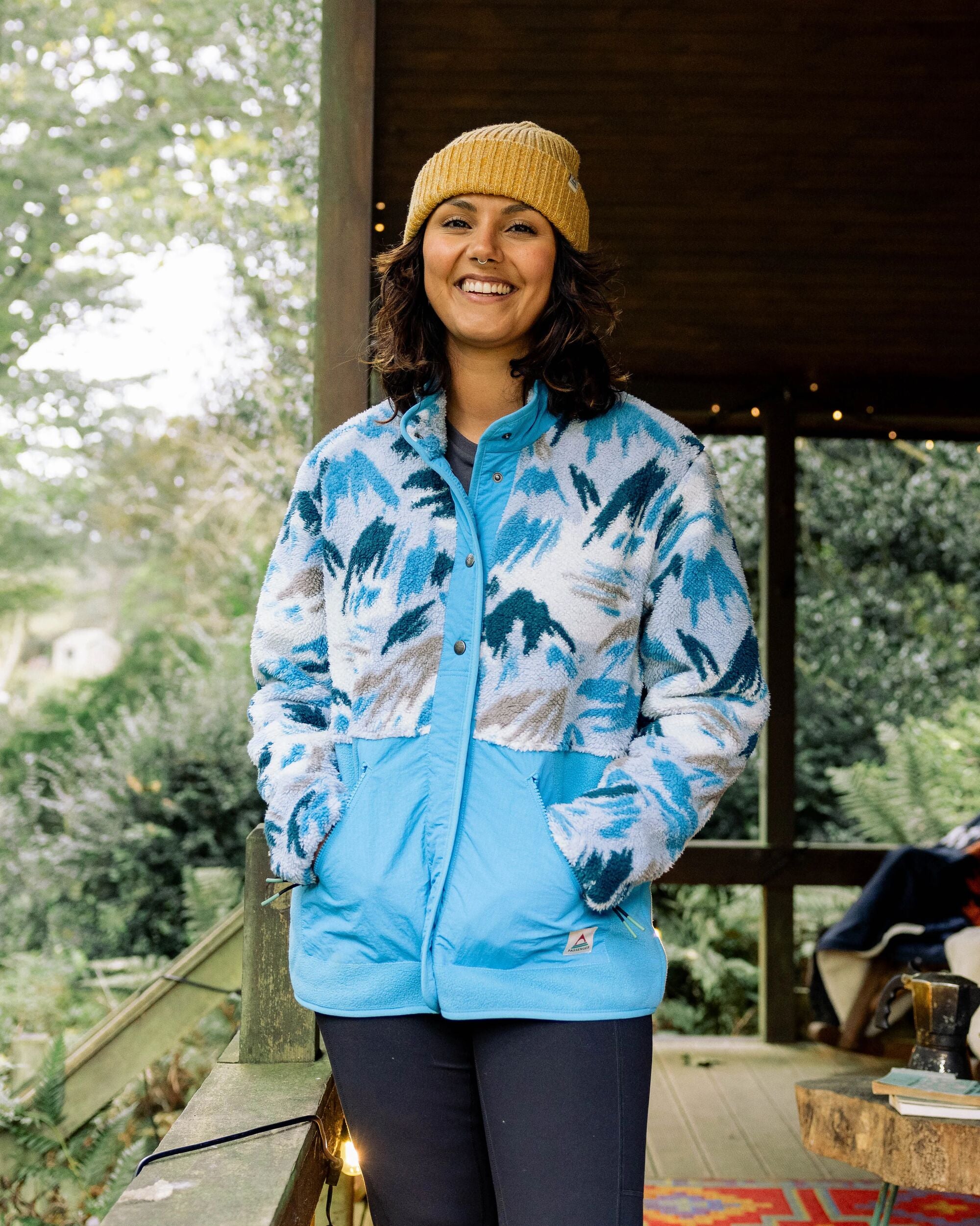 Navegado Recycled Soft-Touch Sherpa Fleece - Abstract Mountain Blue Fog - Lifestyle