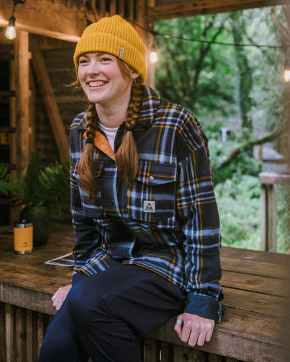 East Recycled Polar Fleece Shirt - Rich Navy/Faded Denim Check - Lifestyle