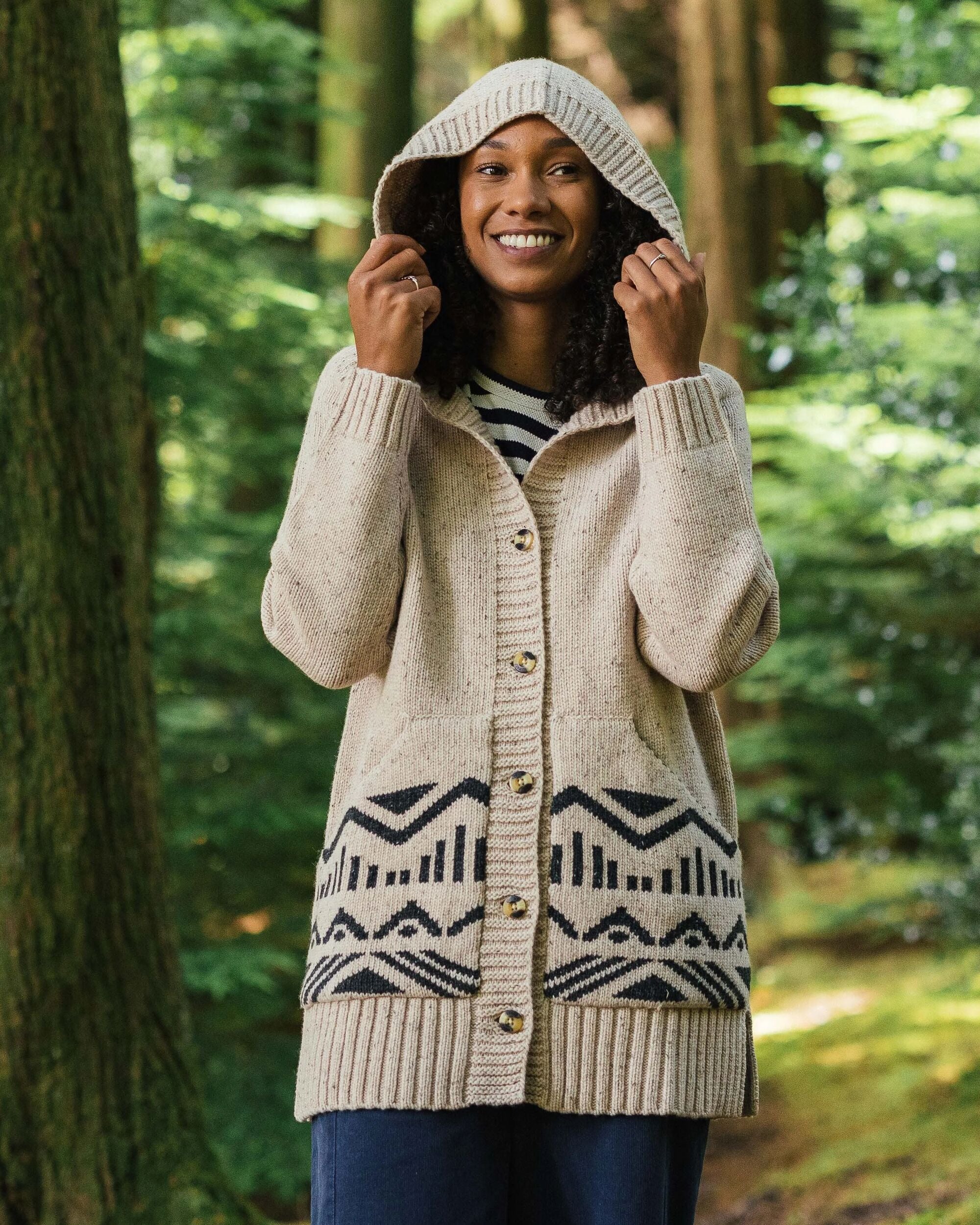 Snoozle Recycled Knitted Hooded Cardigan - Oatmeal - Lifestyle