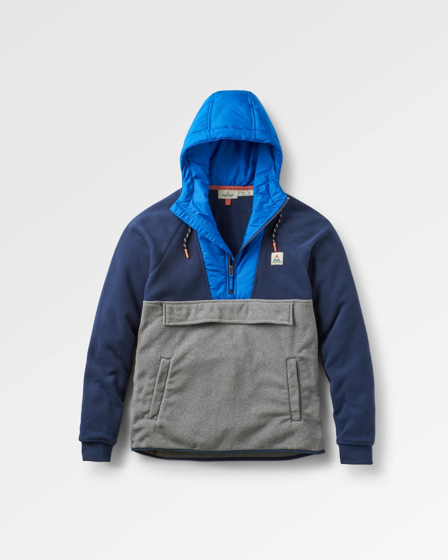 Woodland Hooded 1/2 Zip Recycled Polar Fleece - Rich Navy/Grey Marl