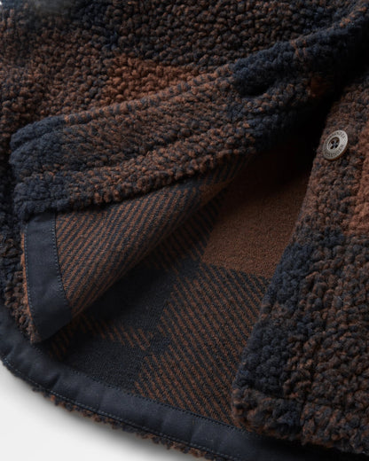 Cloudy Recycled Sherpa Fleece Shirt - Chestnut/Deep Navy Check - Flatlay
