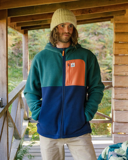 Loch Hooded Recycled Polar Fleece - Rain Forest/Rich Navy