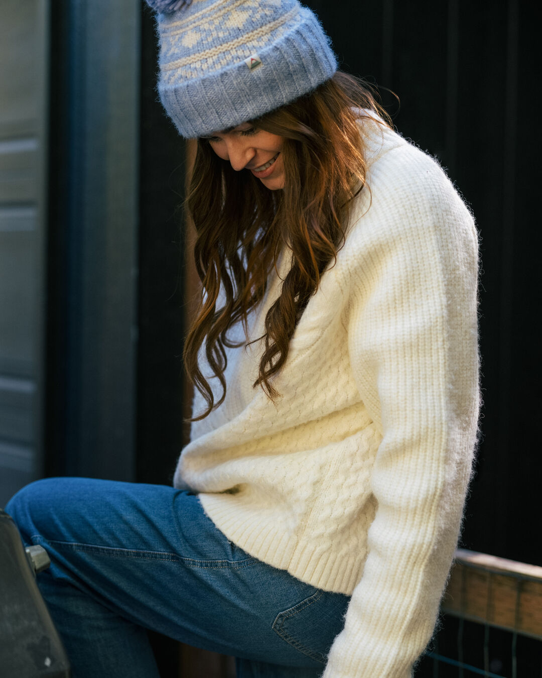 Cozy Cable Recycled Knitted Jumper - Off White - Lifestyle