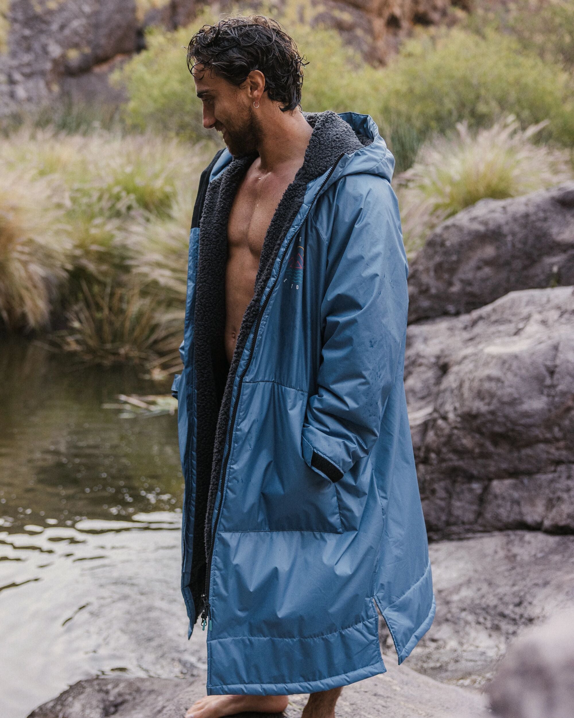 Escapism Recycled Sherpa Lined Changing Robe - Moonlight Blue - Lifestyle - Male