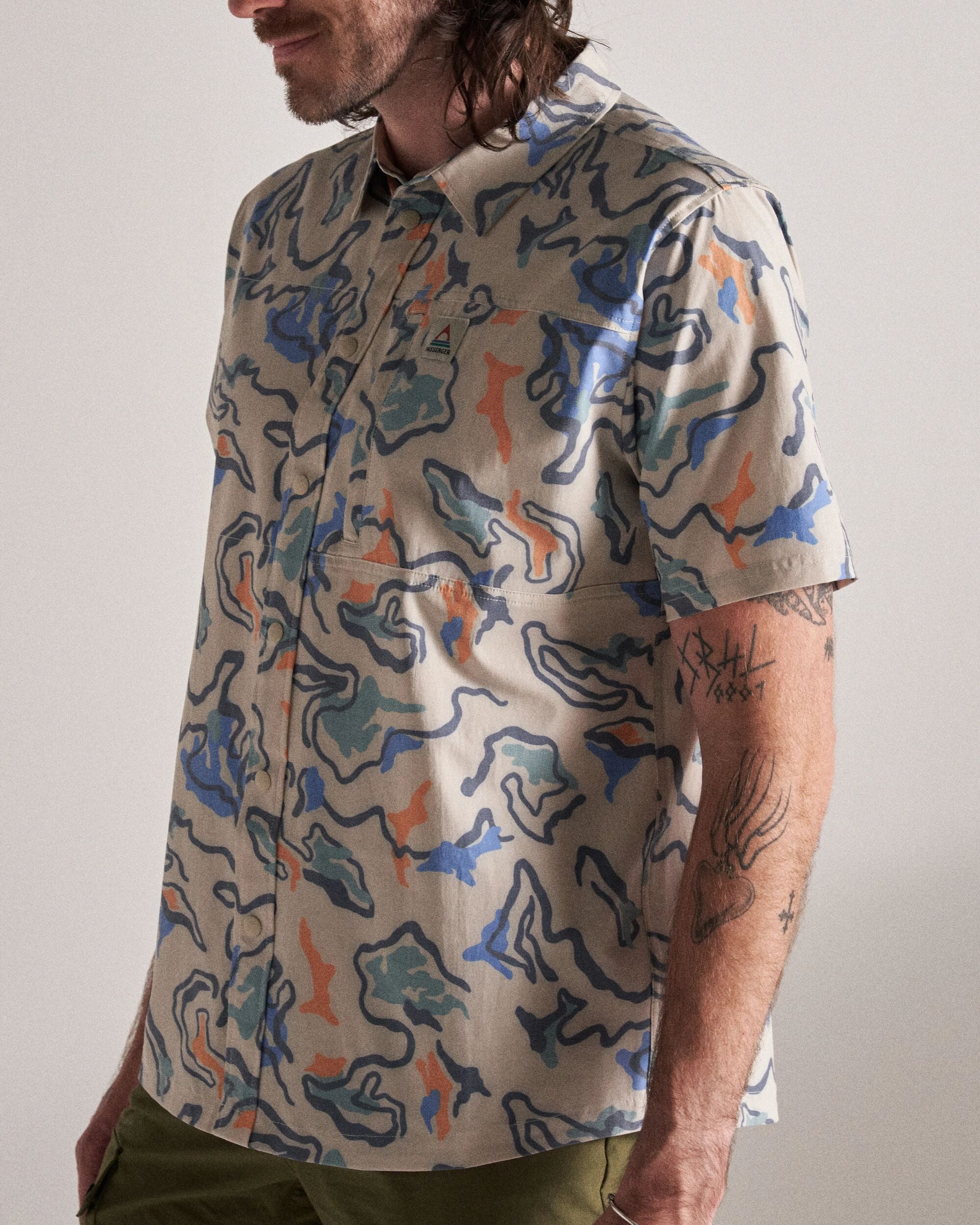 Traveller Short Sleeve Stretch Shirt - Abstract Strata Multi - Studio Model