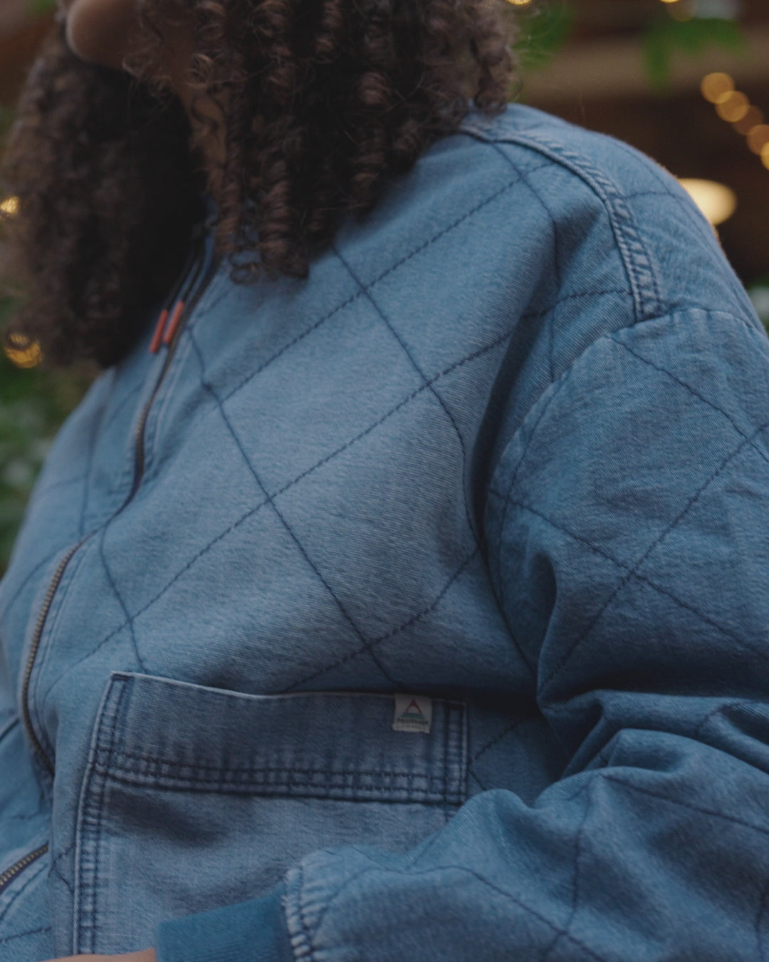 Lucia Sherpa Lined Bomber Jacket - Denim Blue - 