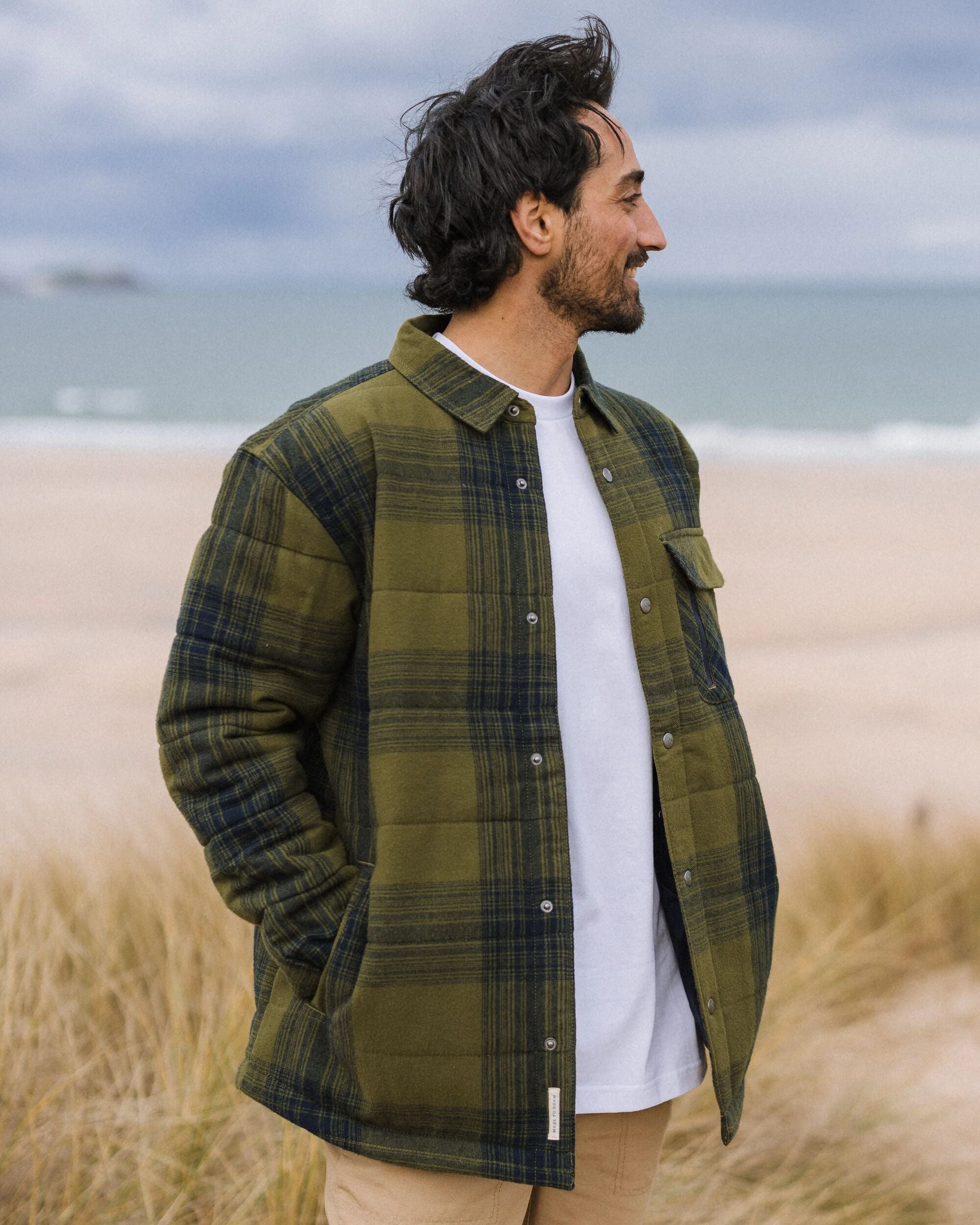 Taranaki Quilted Overshirt - Navy/Khaki Check - Lifestyle