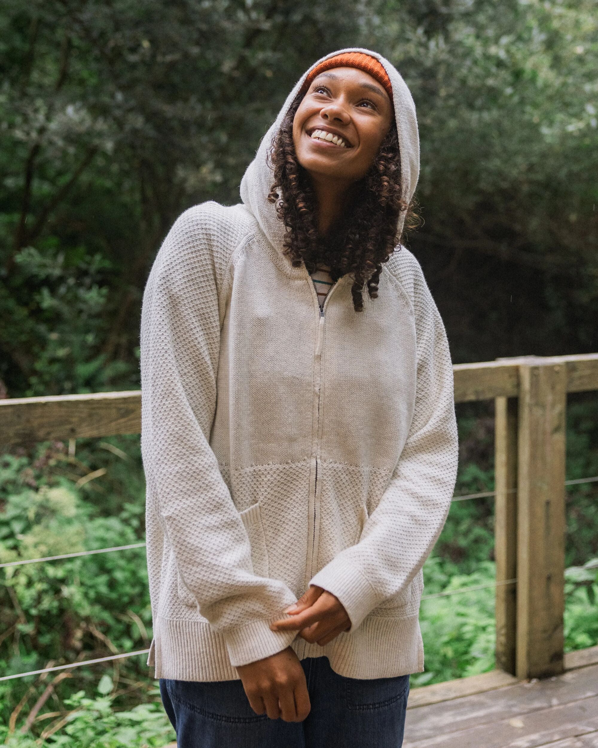 Cove Full Zip Organic Cotton Knitted Hoodie - Off White - Lifestyle