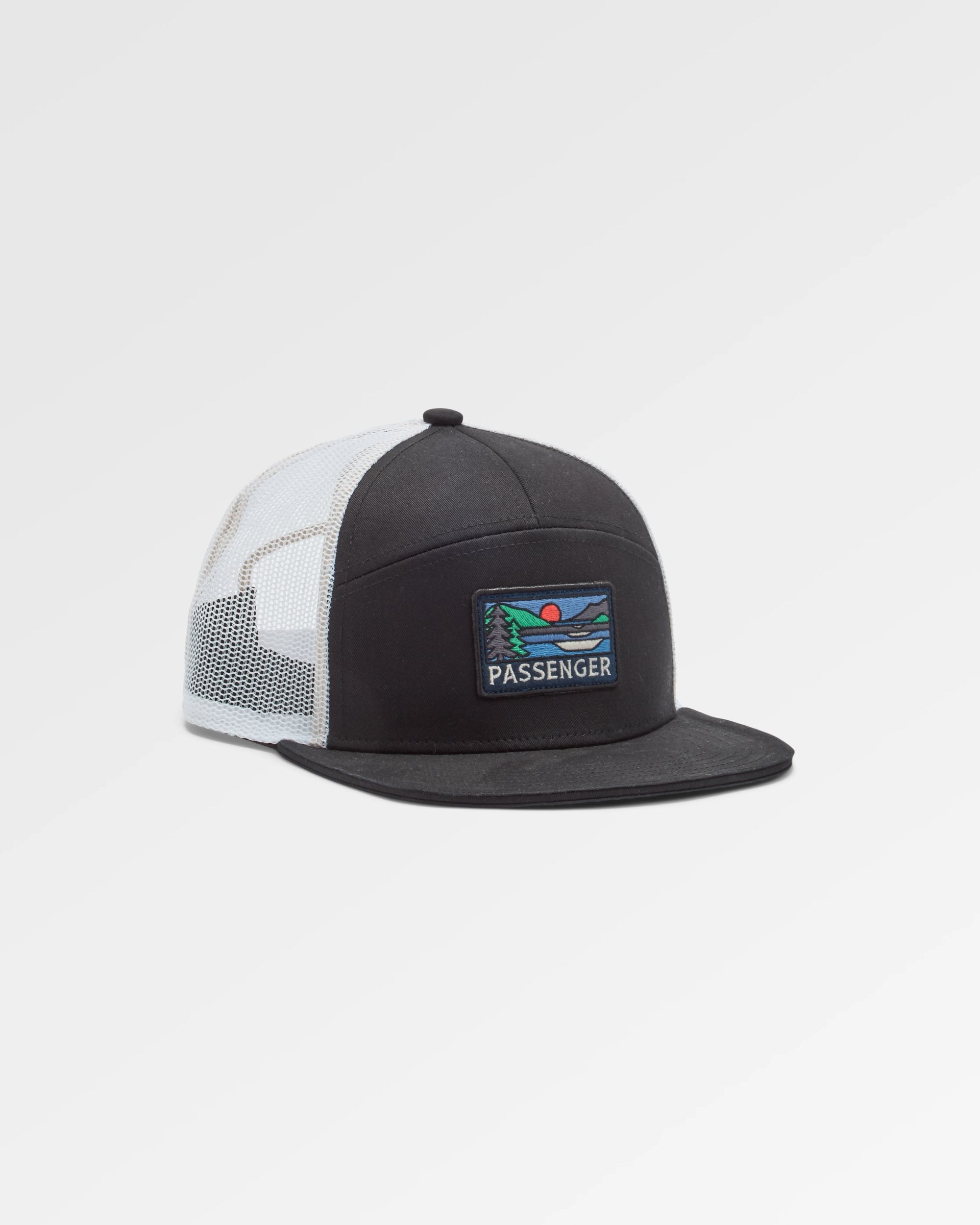 Roamer 7 Panel Organic Cotton Trucker Cap - Phantom Black - Flatlay