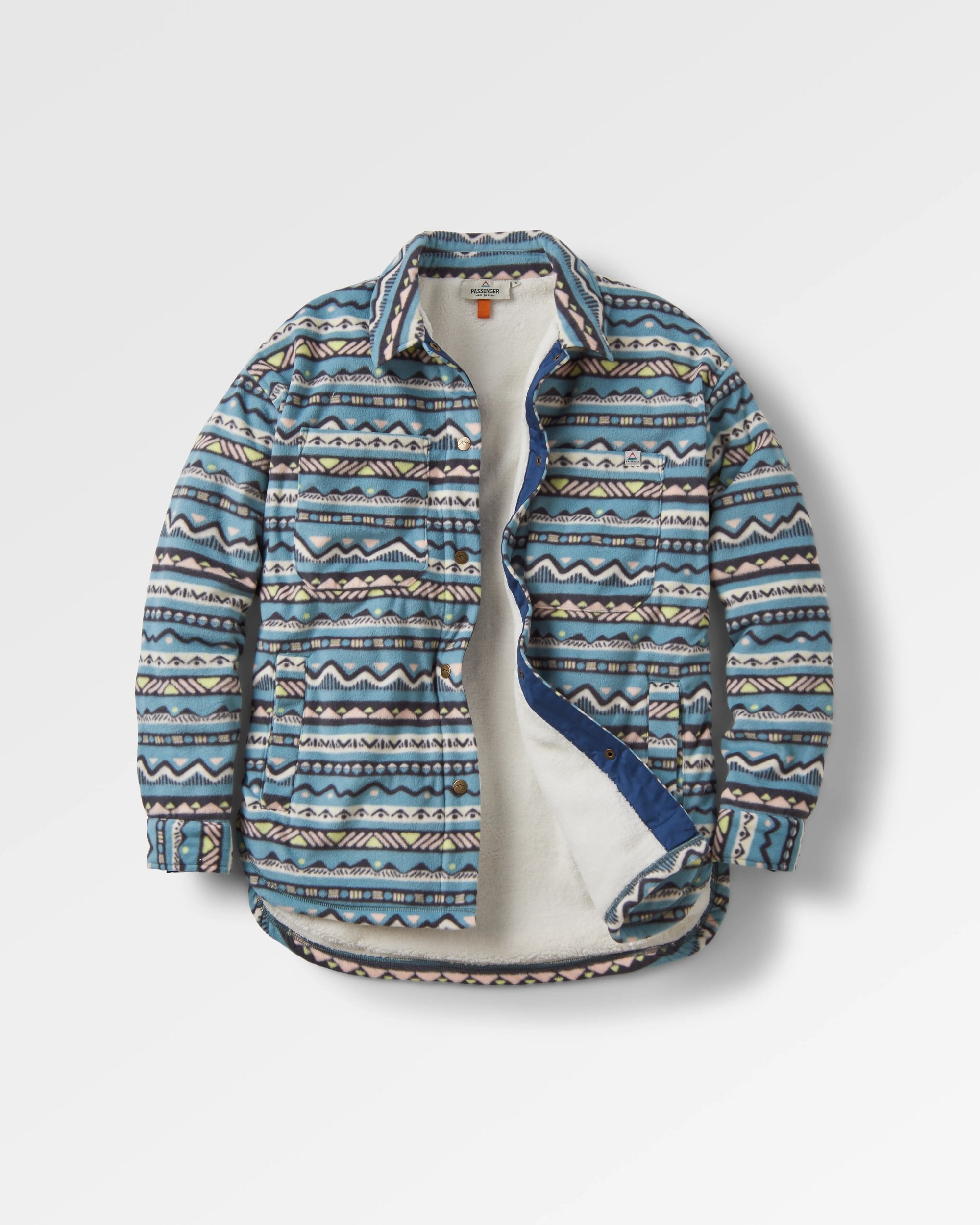 Orion Recycled Sherpa-Lined Polar Fleece Shirt - Mountain Geo Arctic - Flatlay