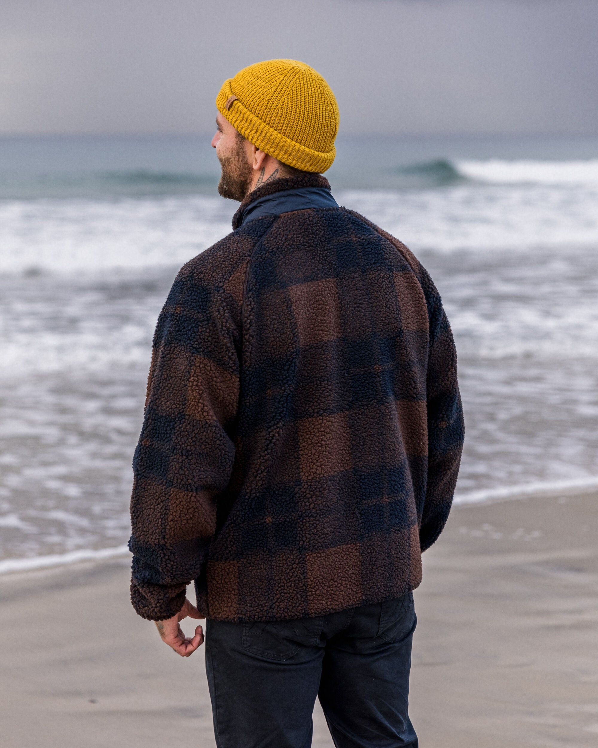 Offroad Recycled Sherpa 1/2 Zip Fleece - Chestnut/Deep Navy Check - Lifestyle