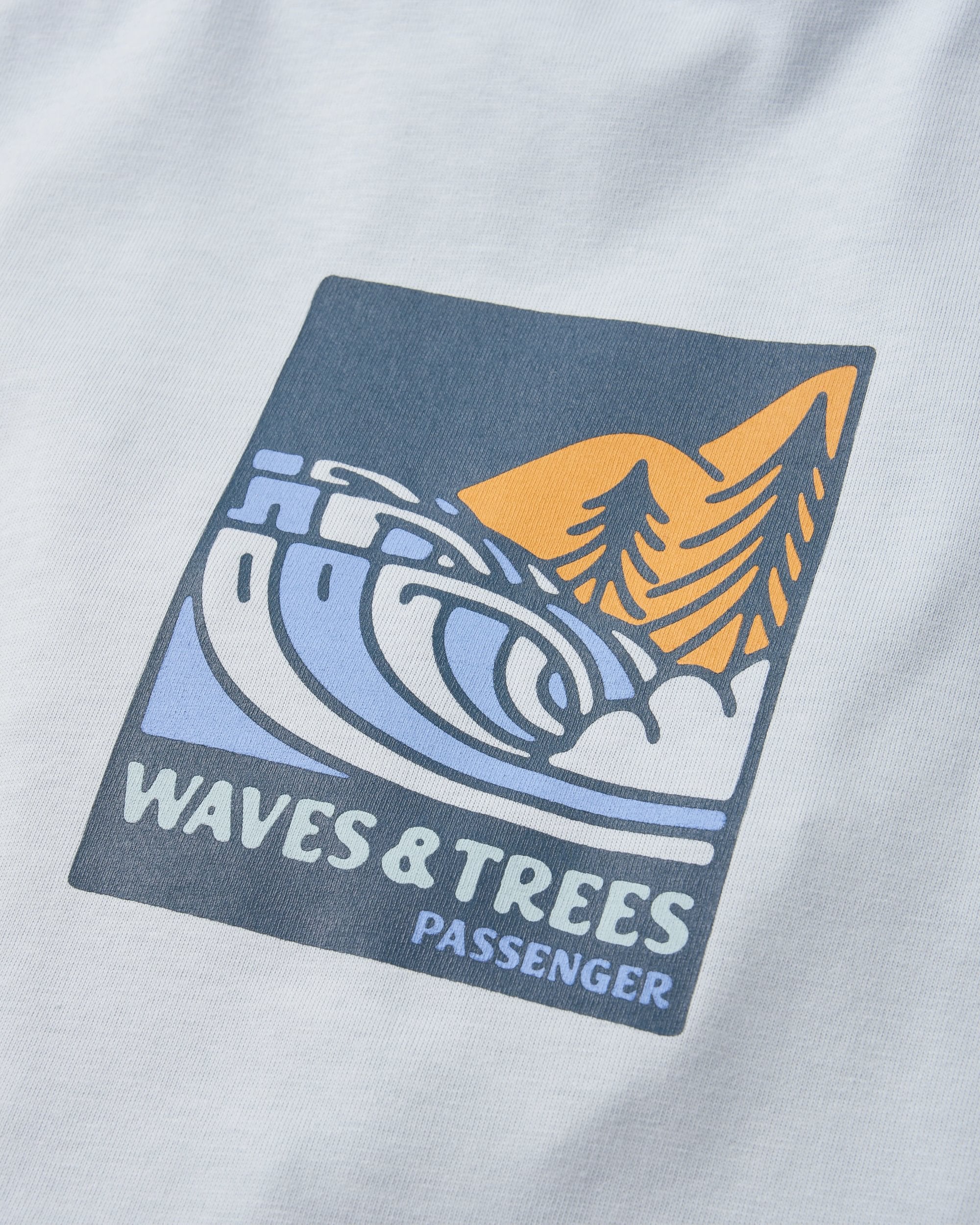 Waves & Trees Organic Cotton T-Shirt - Grey Blue - Flatlay