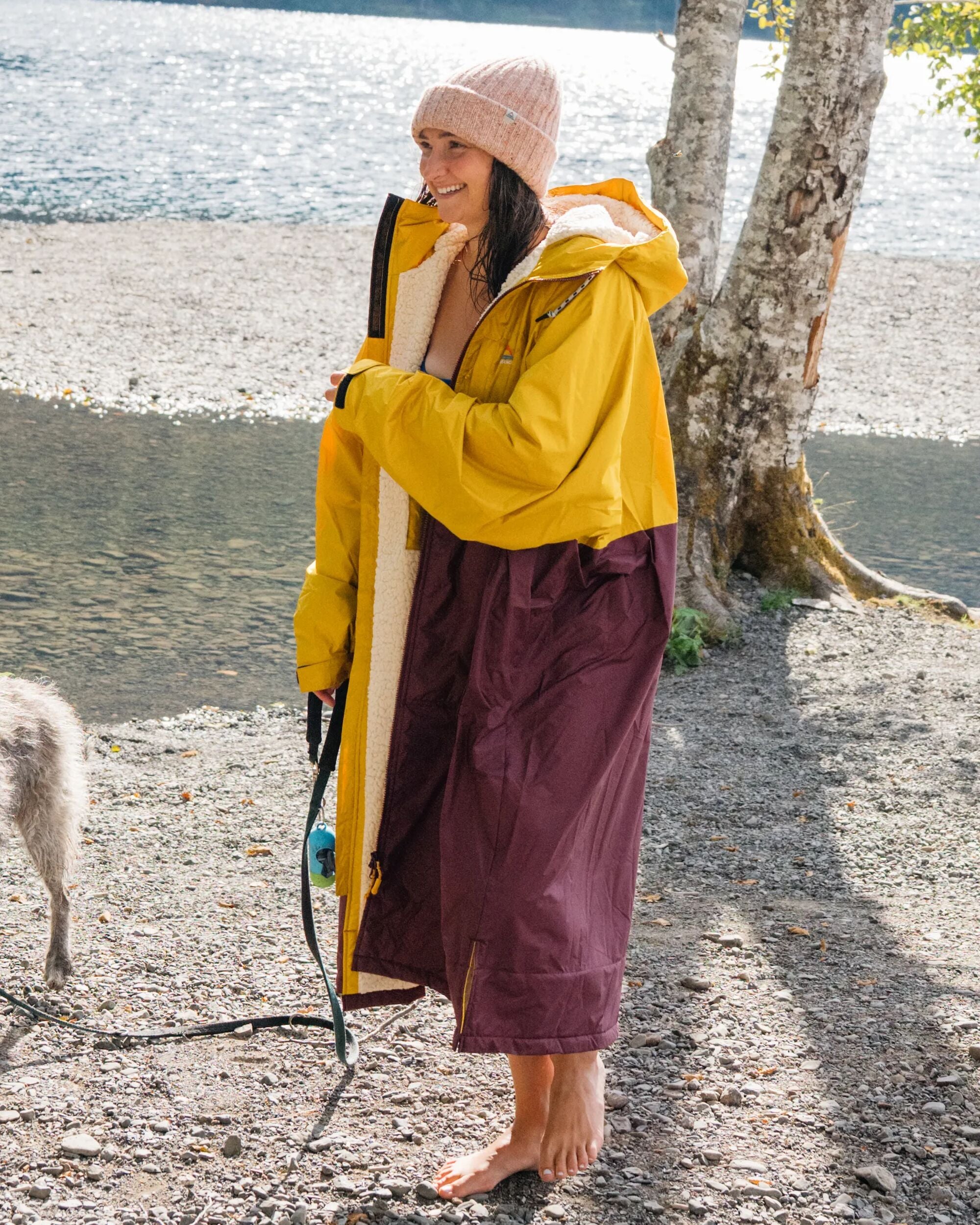 Waves Recycled Sherpa Lined Changing Robe - Fig/Heritage Yellow - Lifestyle - Female