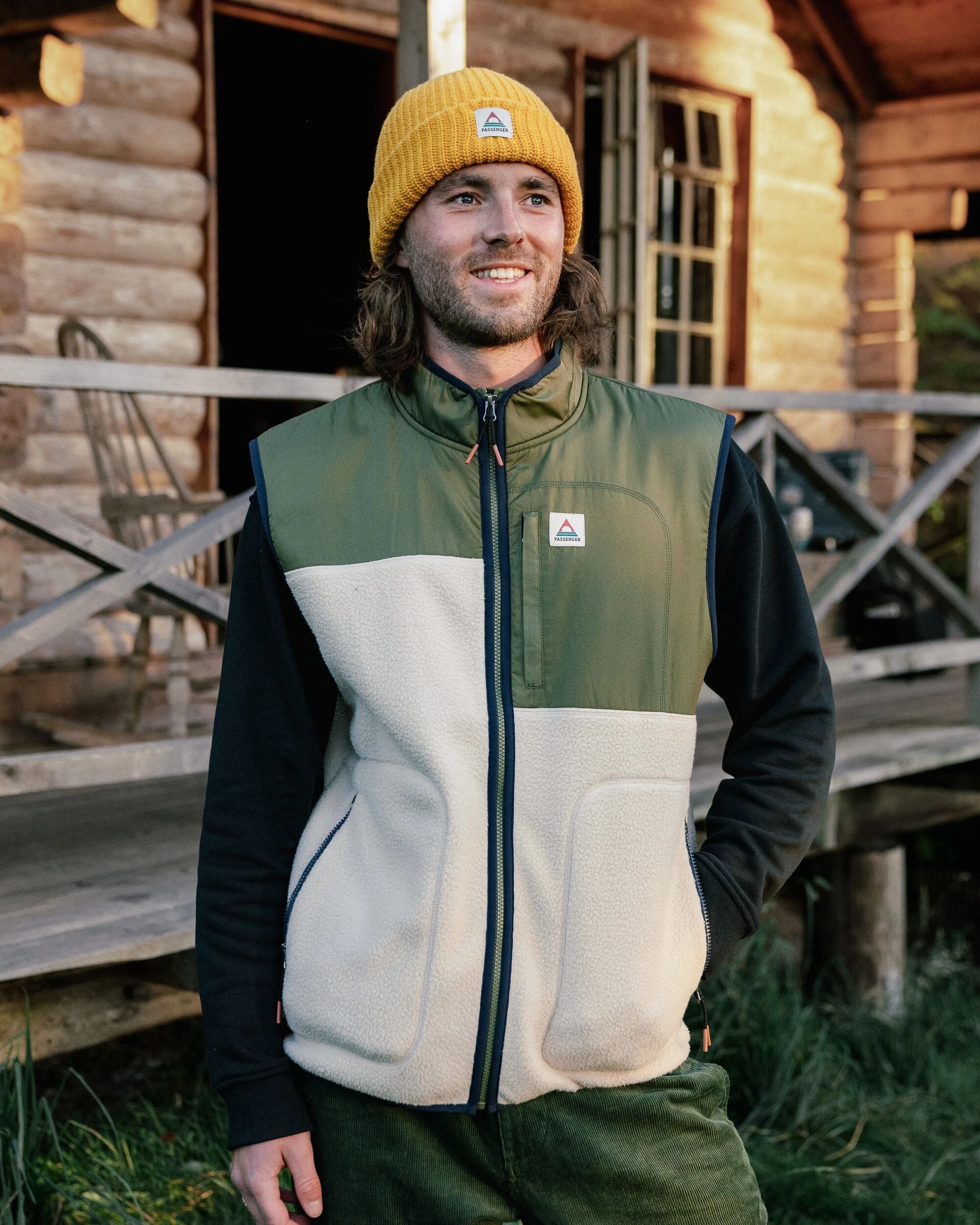 Offgrid Recycled Sherpa Fleece Vest - Oatmeal/Khaki - Lifestyle