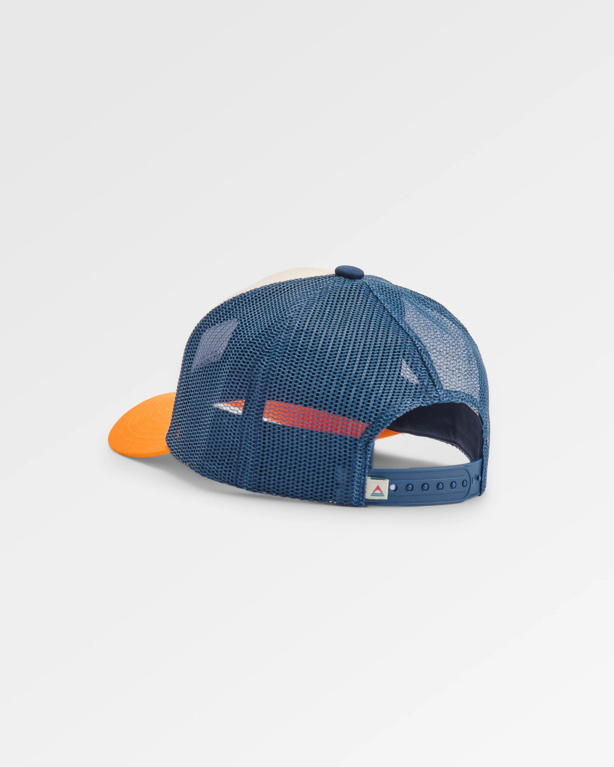 Outlook Organic Cotton Trucker Cap - Dark Denim/Bright Orange - Flatlay