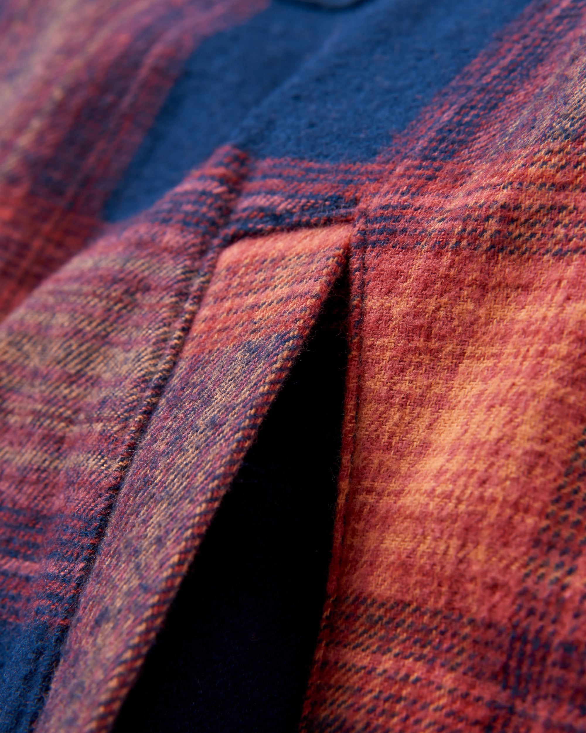 Stella Organic Cotton LS Shirt - Rich Navy/ Red Ochre Check - Flatlay