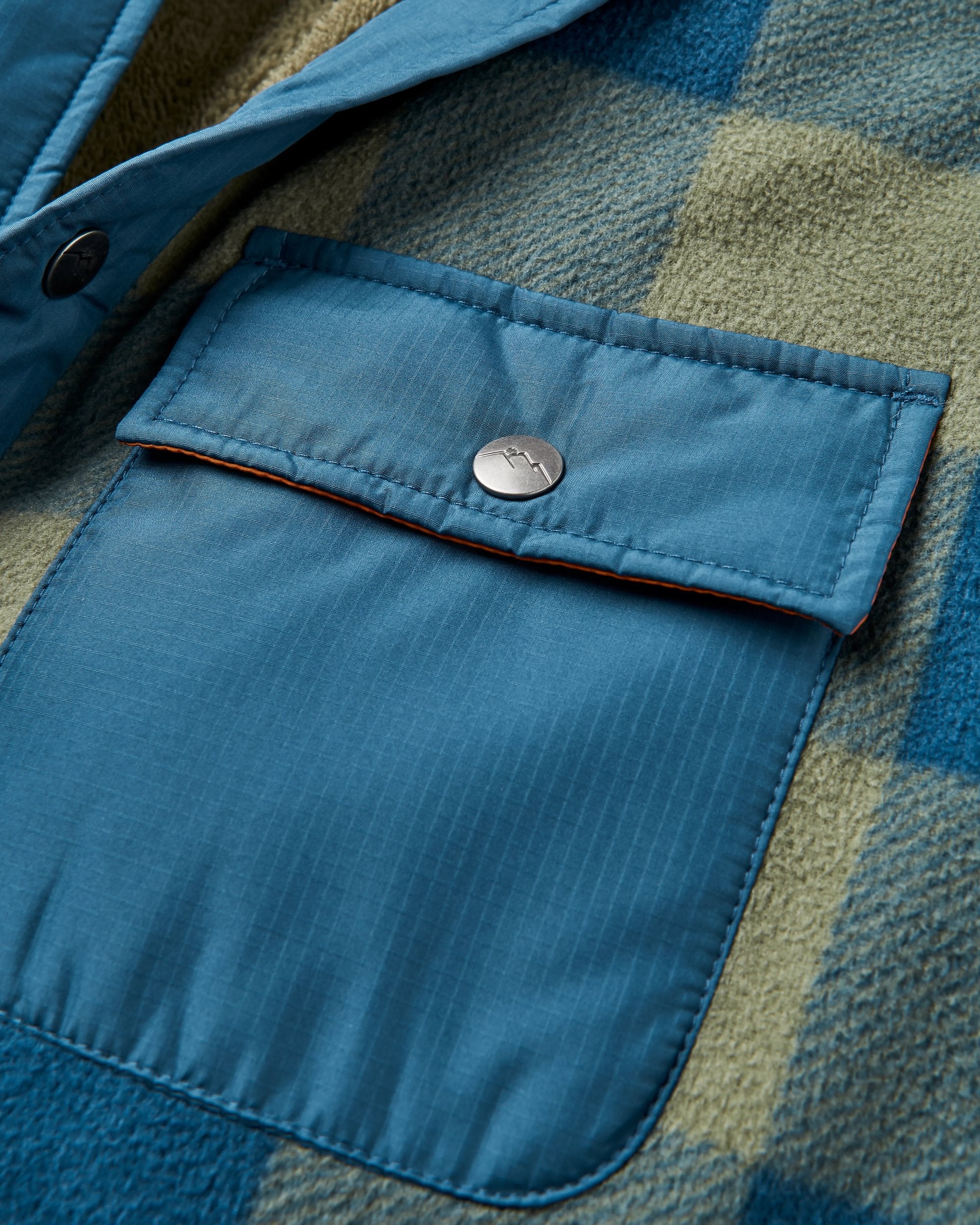 Firelight Sherpa Lined Overshirt - Dusty Olive/Dark Denim Check  - Flatlay