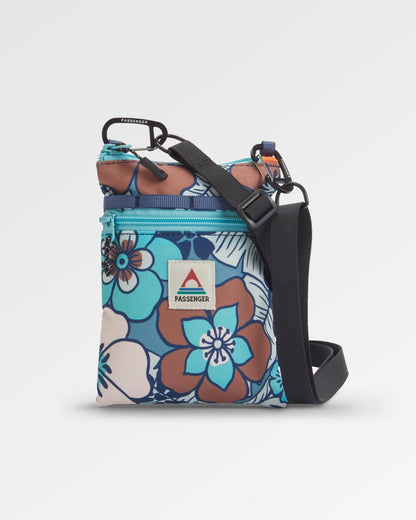 Journey Recycled Crossbody Bag - Vintage Floral Aqua - Flatlay