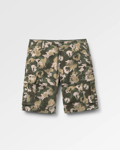 Lakeside Cargo Short - Woodland Camo Khaki - Flatlay