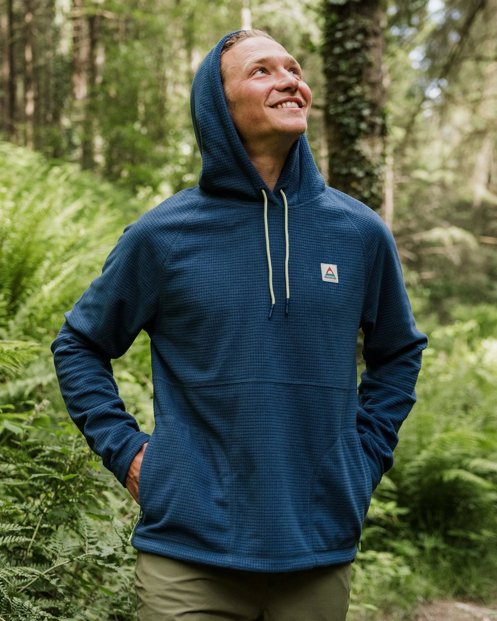 Point Recycled Grid Polar Fleece Hoodie - Dark Denim - Lifestyle