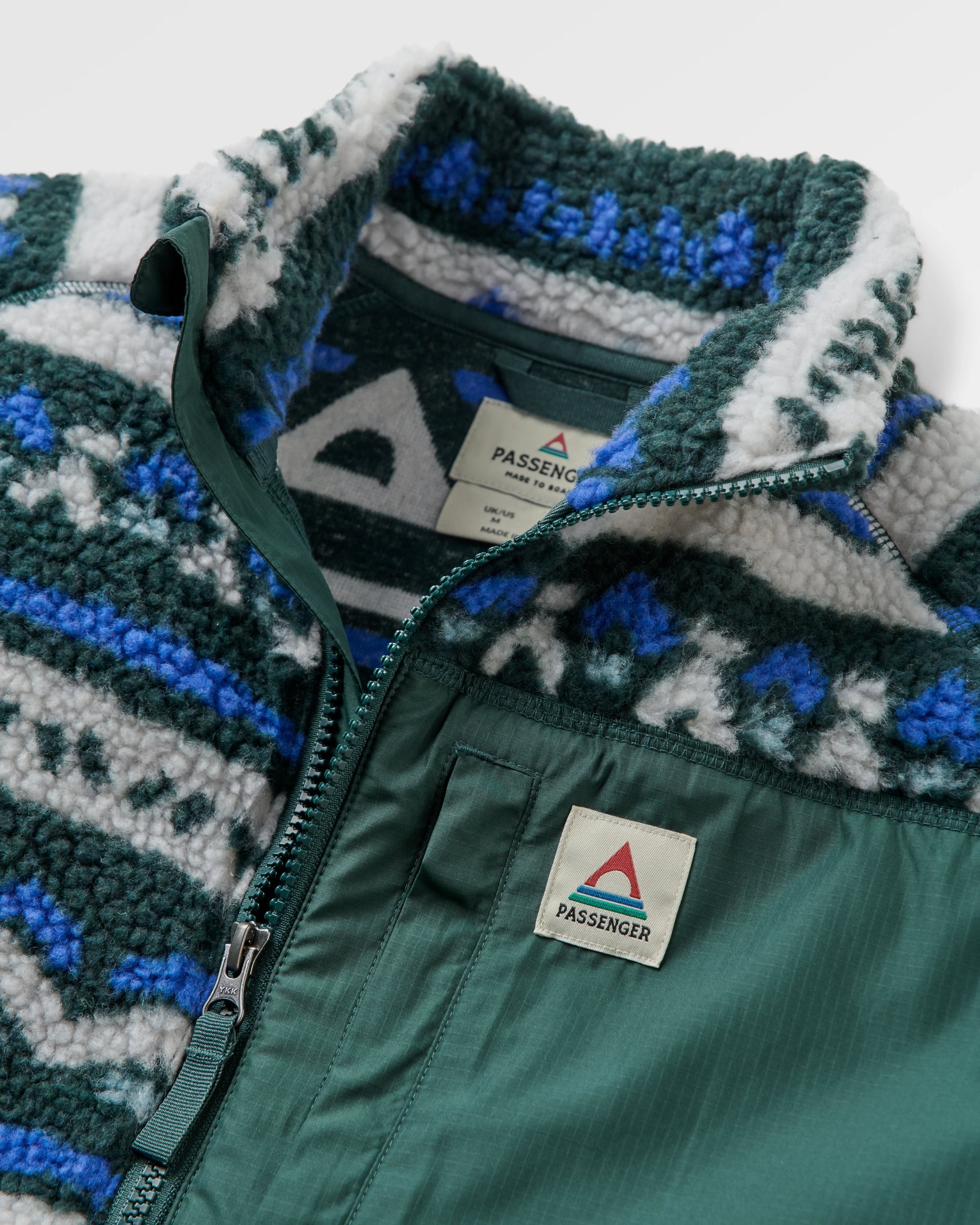 Offroad Recycled Sherpa 1/2 Zip Fleece - Geo Tracks Dark Fern/Birch - Flatlay