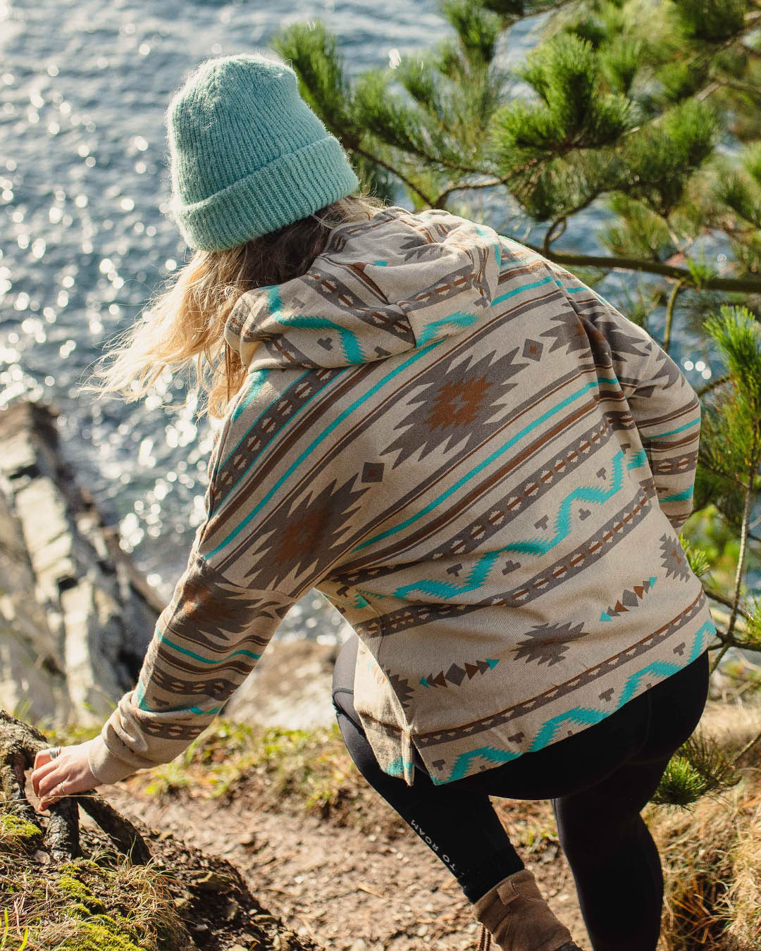 Wilderness Recycled Cotton Printed Hoodie - Birch Geo Pattern Two