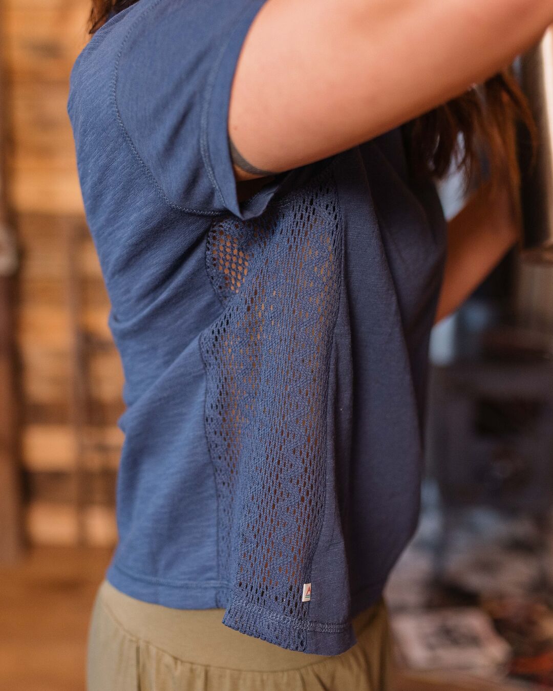 Magnolia Recycled Cotton Crochet Trim T-Shirt - Dark Denim