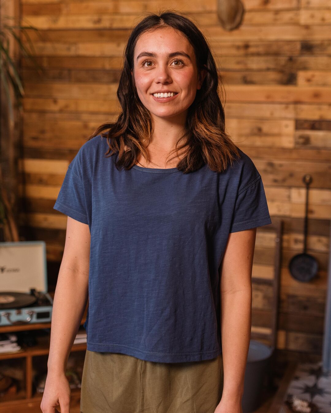 Magnolia Recycled Cotton Crochet Trim T-Shirt - Dark Denim